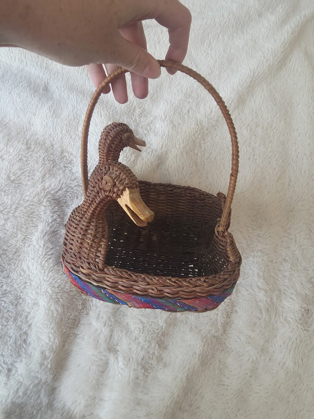 Vintage Ducks Wicker Basket with handle